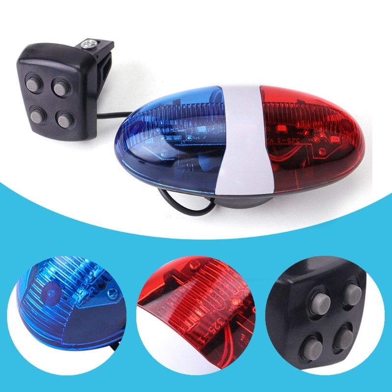 Mon LED Cảnh Báo Xe Đạp Cảnh Sát Ánh Sáng Sừng Điện Còi Còi Cho Trẻ Em Xe Đạp Xe Tay Ga