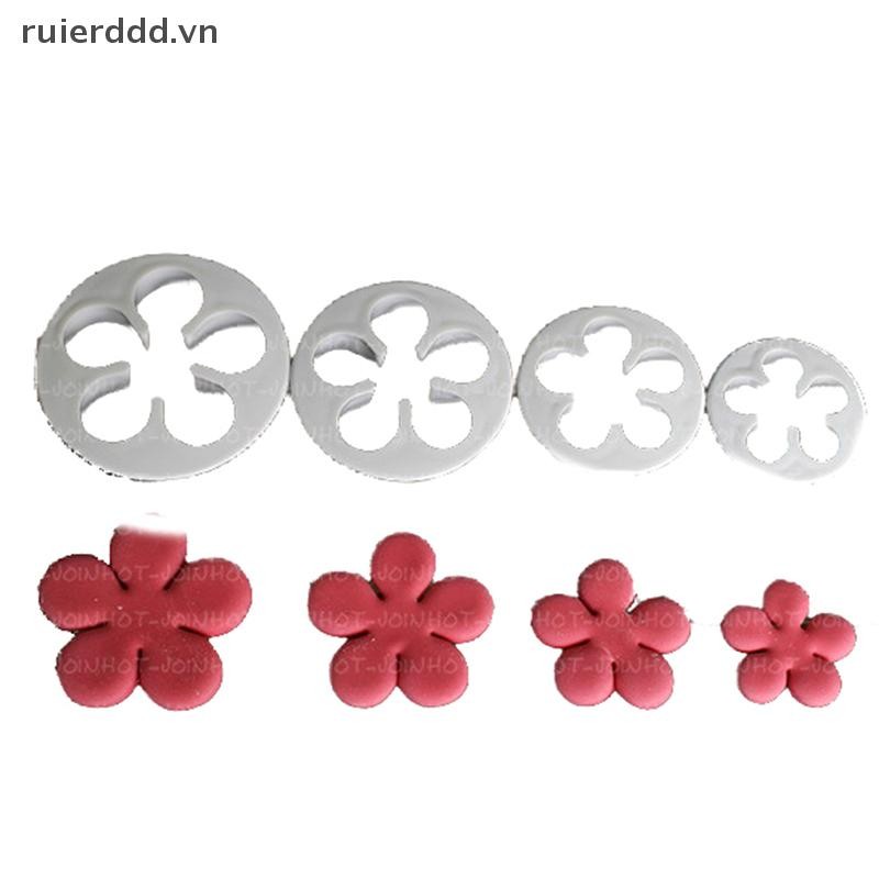 # Mới # 4 Khuôn cắt bánh kẹo mềm hoa hồng Sugarcraft Baking Decorag Tool.