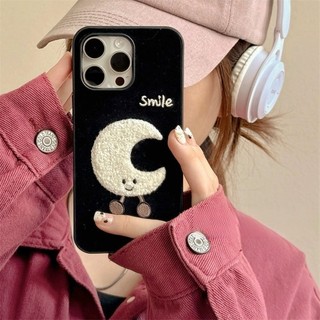 Hoạt Hình Dễ Thương Sang Trọng Ngôi Sao Mặt Trăng Đen Flannel Ốp Lưng Điện Thoại iPhone 16 15 14 13 Pro Max Nữ Tính Mùa Đông