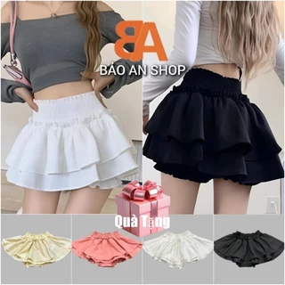 CV-264 Chân váy ngắn 2 tầng có quần bí bo đùi lưng thun viền bèo chất vải KT Free Size