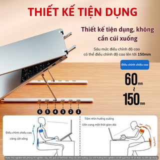 Giá Đỡ Máy Tính Laptop Gấp Gọn Bằng Nhôm Hợp Kim IKEA Baby, Kệ Đỡ Máy Tính Tản Nhiệt Điều Chỉnh 6 Cấp Độ Linh Hoạt