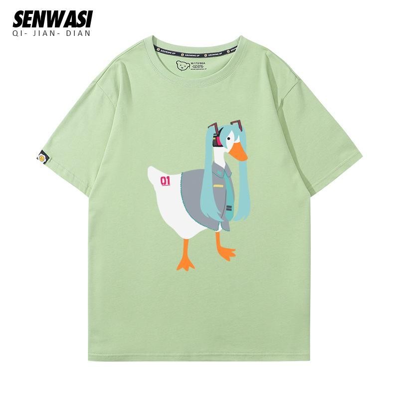 Áo thun cỡ lớn in hình Hatsune Miku Goose Duck Kill Werewolf Summer nam nữ dáng rộng cổ tròn, phù hợp cho cặp đôi