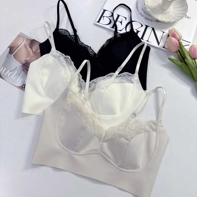 Mùa Hè Phong Cách Mới Ren Đẹp Lưng Cố Định Cốc Băng Lụa Thỏ Tai Mỏng Cốc Sling Quần Lót Hình Chữ u Đẹp Lưng Quần Lót