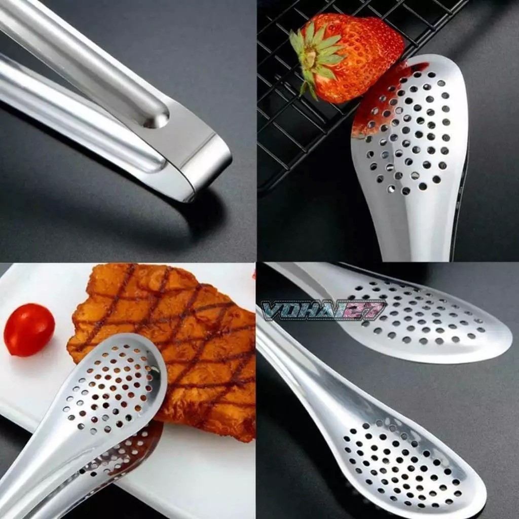 Combo 4 Kẹp gắp thức ăn đầu tròn có lỗ inox