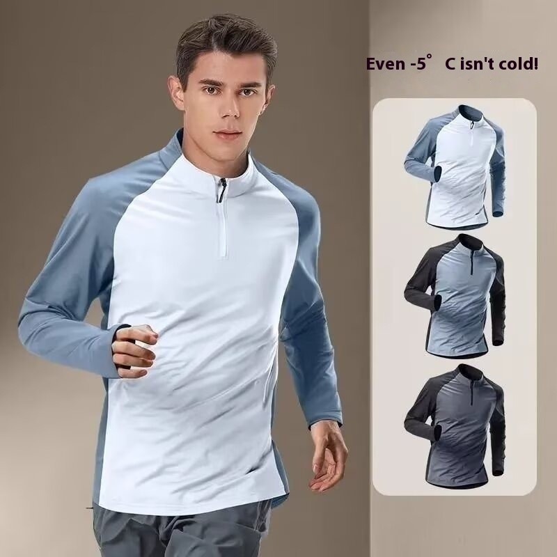 ThaliaWisp Ao thun nam dài tay, nhanh khô, phù hợp tập thể dục với nửa dây kéo