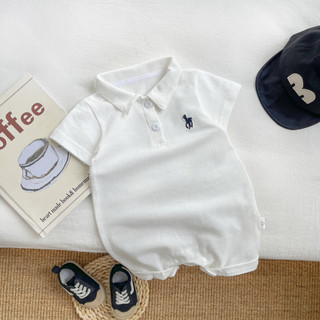 Bộ áo liền quần mềm mại và thoải mái cho bé trai sơ sinh mùa hè Cotton Retro màu trơn vừa vặn (0-24 tháng)