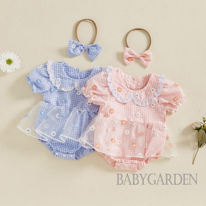 / / -Baby Bé Gái Romper Đầm Tay Ngắn Cổ Búp Bê Kẻ Sọc Hoa Body Quần Áo Cho Tiệc Hàng Ngày
