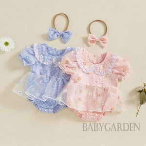 / / -Baby Bé Gái Romper Đầm Tay Ngắn Cổ Búp Bê Kẻ Sọc Hoa Body Quần Áo Cho Tiệc Hàng Ngày