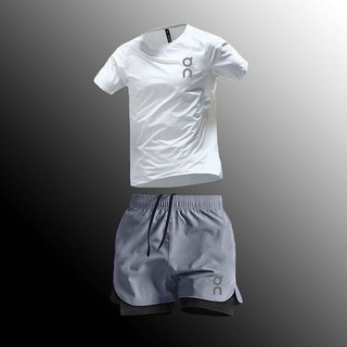 Exercise Running Outfit Summer Breathable Quick-Drying Men's and Women's Marathon Fitness round Neck Short Sleeve Track and Field Training Shorts WxzH