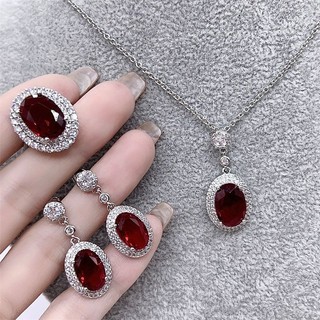✨Bồ Câu Máu Đỏ Nhiều Màu Sắc Kho Báu Bộ Bông Tai Vòng Cổ Tính Khí Phù Hợp Với Ruby Thanh Lịch 25.7.6