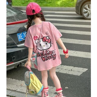 Áo thun ngắn tay bé gái-Hello Kitty in hình hoạt hình Áo thun trẻ em dễ thương