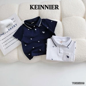 Set bộ polo bé trai Bernie T0525B09 in họa tiết tràn 2 màu trắng than – đồ bộ trẻ em size 80-140 (9-26kg)