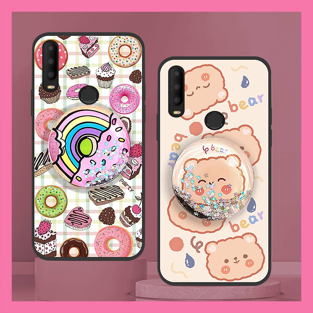 Ốp Lưng Chân Đế Ốp lưng Alcatel 3X 2019 Chống Bụi Bẩn Mềm Quicksand Trôi Cát Xoay Được Đứng Hoạt Hình Cảm Giác Da Silicon Bền Chống Thấm Nước Lấp Lánh Chống Bụi