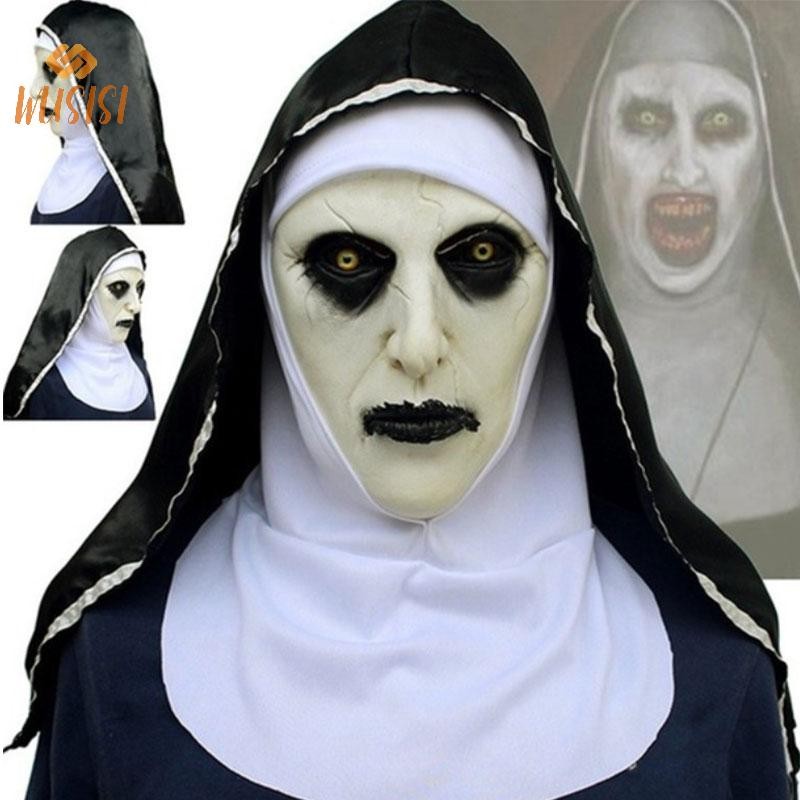 [WUSISI] Mặt nạ cao su nữ tu đáng sợ kinh dị kèm khăn trùm đầu Valak Cosplay cho trang phục Halloween MỚI