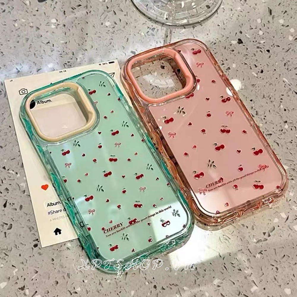 Ốp điện thoại toàn màn hình Cherry Wave cho iPhone 17 Pro Max 17Air 16 Plus 15 14 13 12 11 Vỏ bảo vệ chống sốc