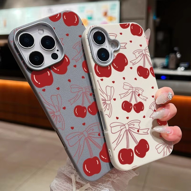 Ins Hàn Quốc Nơ Đỏ Họa Tiết Anh Đào Ốp Lưng Điện Thoại Tecno Spark 20 Pro 20C 6 GO 2023 CAMON 40 Pro Premier 20 30 30s Pro POP9 10 Vỏ Chống Sốc