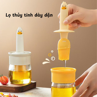 Lọ Đựng Dầu Ăn Kèm Cọ Quét Silicon Hình Vịt Dễ Thương, Bộ Chổi Quét Dầu Ăn Gia vị Nhà Bếp