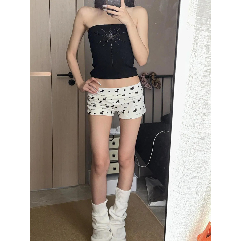 Milyfashion Quần Short Mùa Hè In Hình Chú Chó Con Dễ Thương - Low-Waist Slim Fit