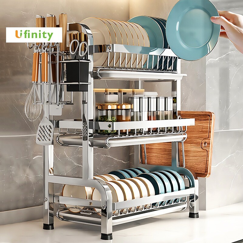 Lifinity Kệ Bếp Inox 304 2/3 Tầng - Khay Hứng Nước Tháo Rời Tiện Lợi, Thiết Kế Đa Năng
