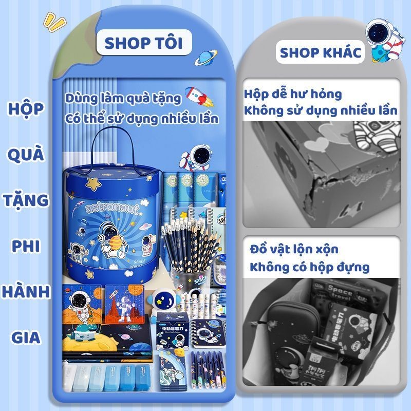 Bộ Đồ Dùng Học Tập Đa Năng Cho Học Sinh - Set Quà Tặng Văn Phòng Phẩm Màu Xanh Đáng Yêu, Hộp Bút, Sổ Tay, Bút Chì