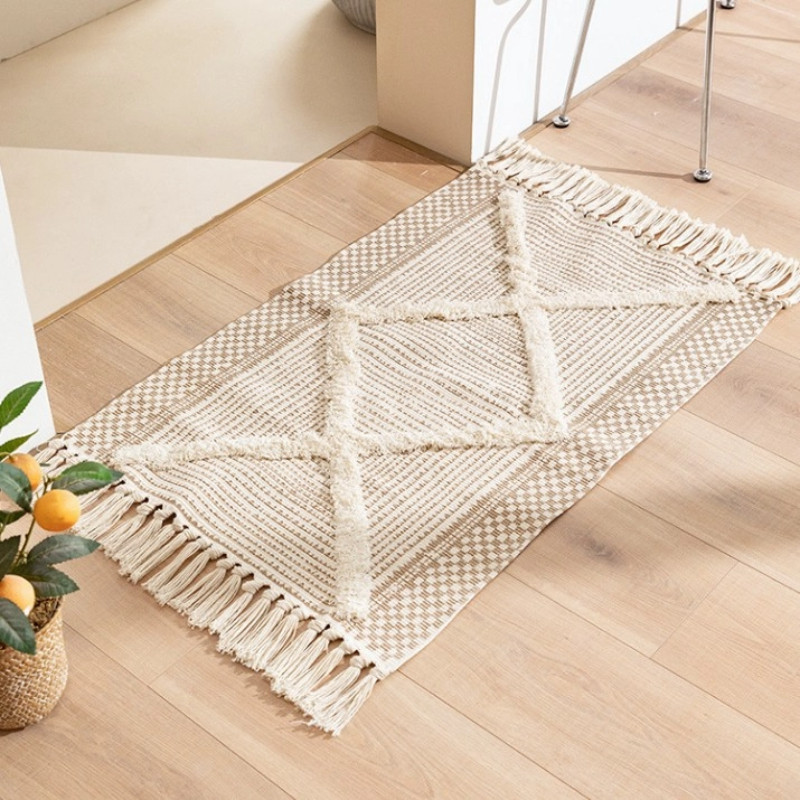 thảm trải sànThảm phòng tắm phong cách Bắc Âu, Thảm Tatami đơn giản hiện đại, Phòng khách Bay Cửa sổ Phòng ngủ Đầu giường Dệt Thảm tua rua thủ công, Đạo cụ ảnh trang trí