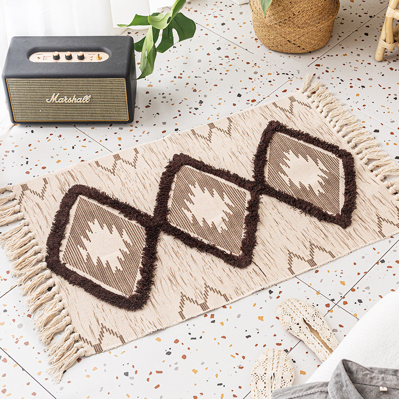 thảm trải sànThảm phòng tắm phong cách Bắc Âu, Thảm Tatami đơn giản hiện đại, Phòng khách Bay Cửa sổ Phòng ngủ Đầu giường Dệt Thảm tua rua thủ công, Đạo cụ ảnh trang trí