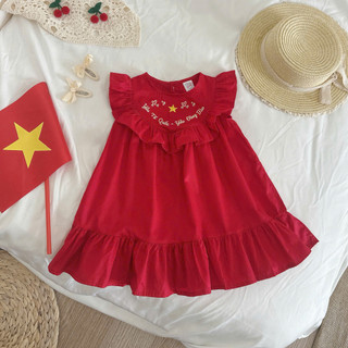 [MUA VÁY TẶNG SET KẸP CỜ]  Váy Xinh 2/9 Thêu Cờ  Cho Bé Gái 8-26kg