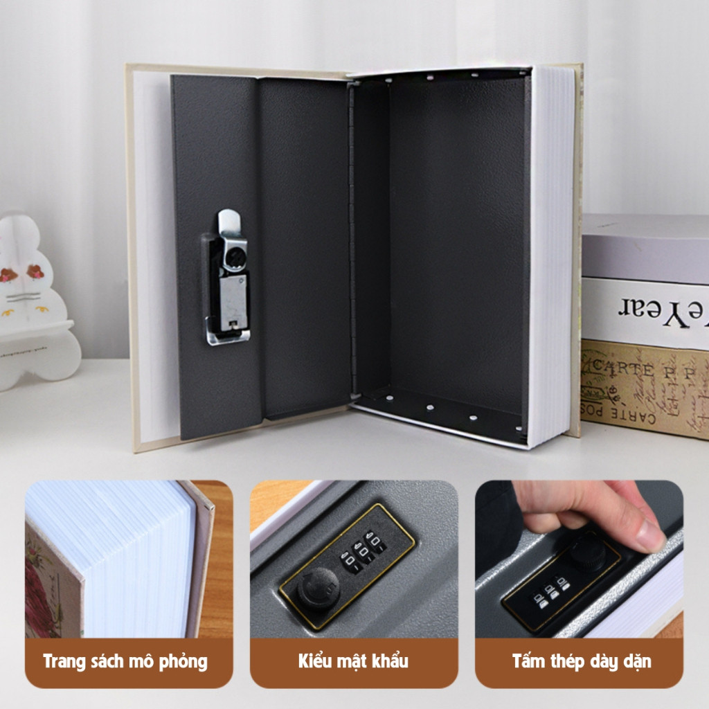 Hộp Đựng Tiền Tiết Kiệm Hình Sách - Két Sắt Ngụy Trang Mini Khóa Số, Kín Đáo, Bảo Vệ Đồ Dùng Cá Nhân