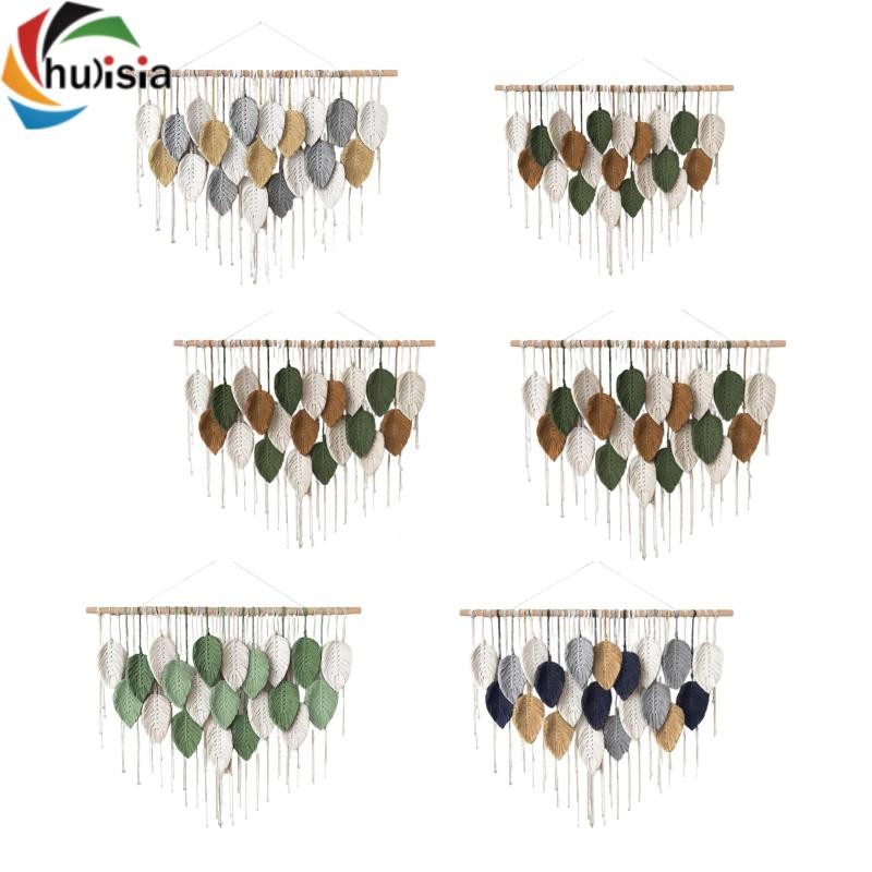 chulisia Nghệ thuật treo Macrame có tua rua lá, phông nền dây Cotton cho vườn ươm và căn hộ