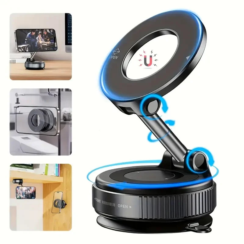 Giá đỡ ô tô từ tính có thể gập lại mới Cốc hút chân không xoay 360°Thích hợp để điều chỉnh đa góc xe và tường, Giá đỡ hấp phụ chân không ô tô