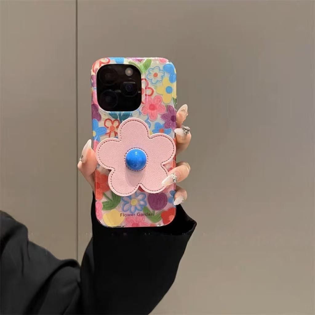 【✨Spot】[Vỏ điện thoại hoa+Giá đỡ+Dây đeo tay] ốp lưng iphone16pro/Apple15promax/14plus/13, chống sốc