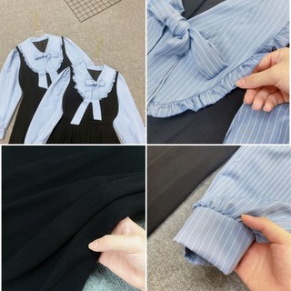 Đầm bigsize nữ yếm tiểu thư tay dài cổ nơ váy dáng dài màu đen thanh lịch cho chuppy từ 58 đến 92 ký A688