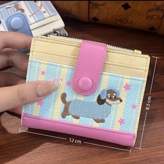 Ví đựng tiền xu ORDOBOX, Ví ngắn in Dachshund có dây kéo, phong cách Hàn Quốc PU hoạt hình Chó Dopamine Màu nhỏ Túi đựng đồ nữ Cô gái