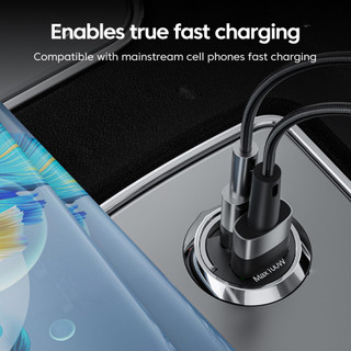 Elough 100W Bộ sạc xe hơi Mini Cổng kép Vòng kéo sạc nhanh Loại C PD Bộ chuyển đổi điện thoại ô tô