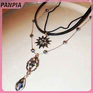 PANPIA-Vintage Lớp Dây Đeo Nhiều Lớp Vòng Cổ Nữ Cổ Dây Xích Bohemian Pha Lê Dây Xích Dài Mặt Dây Chuyền Trang Sức Quà Tặng