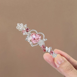 Kẹp tóc nữ phong cách thoáng mát với họa tiết hoa bướm và kim cương giả, màu hồng ngọt ngào