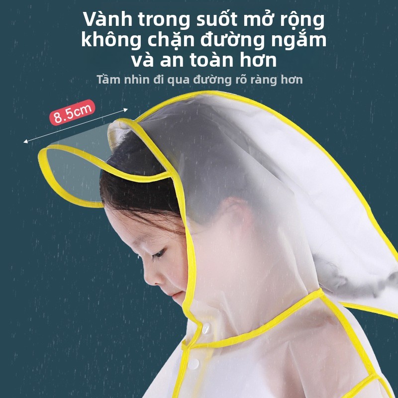 Áo Mưa Poncho Cho Bé 2-6 Tuổi, Thiết Kế Dễ Thương Chống Thấm, Mũ Rộng Che Mưa Tốt