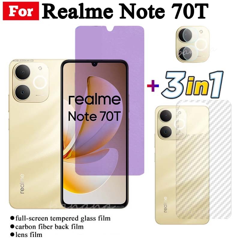 Phim kính cường lực 3 TRONG 1 Realme Note 70T cho Realme Note70T Note 70 Note 60 Note 50 Kính bảo vệ toàn màn hình + Phim ống kính máy ảnh + Phim mặt sau