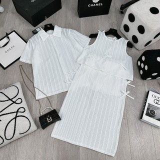 [HÀNG CAO CẤP] Set Đồ Đôi Couple Nam Nữ Trắng Sơ Mi + Áo Sát Nách + Chân Váy Dài