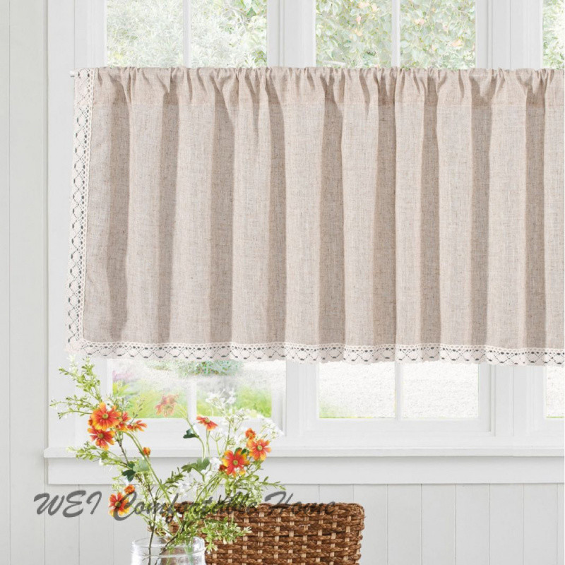 Màu Trơn Hoàn Thành Rèm Ngắn INS Đục Lỗ Nhỏ Rèm Nhà Bếp Nửa Màn Màu Trơn Vải Lanh Polyester Ren Rèm Cà Phê