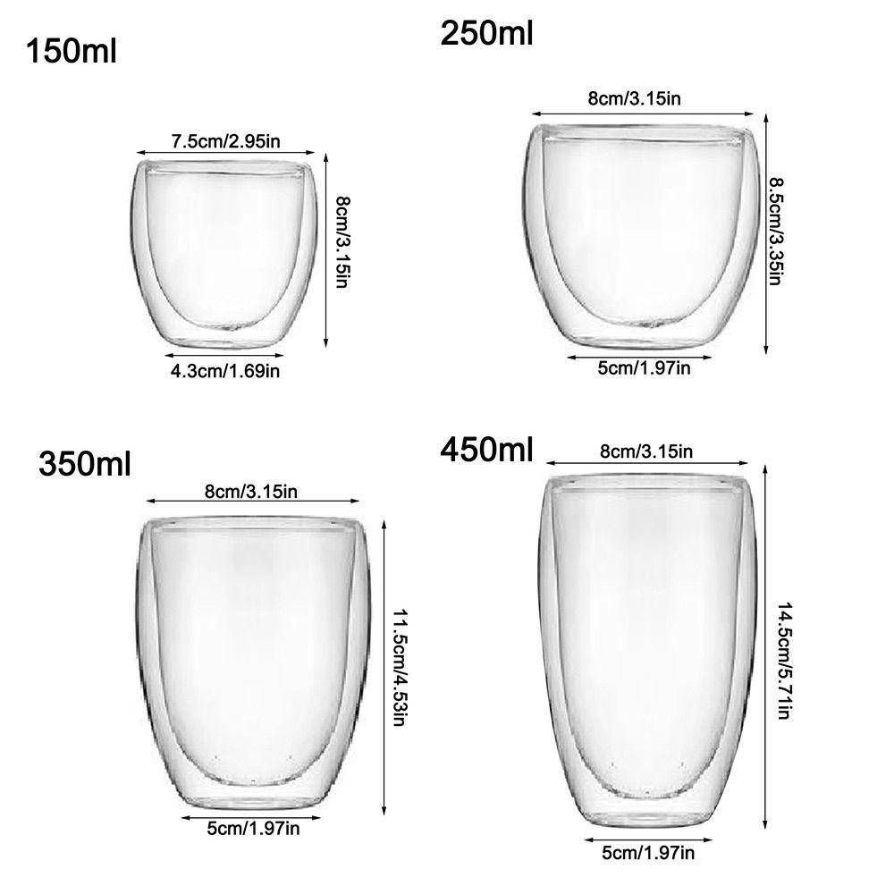 HAPPYNOOK 150 / 250 / 350 / 450ml Cốc thủy tinh hai lớp, Cốc cà phê trong suốt thủy tinh Borosilicate cao, Cốc nước ép chịu nhiệt