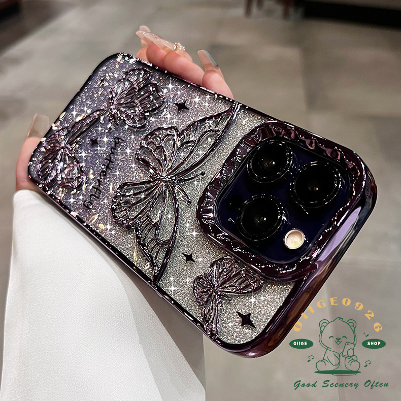 Mạ 3D Bướm Lấp Lánh Vỏ Điện Thoại Lỏng iphone15 Pro Max 14 13 12 11 Vỏ Cho iPhone Vỏ TPU Silicon Mềm Vỏ Chống Sốc