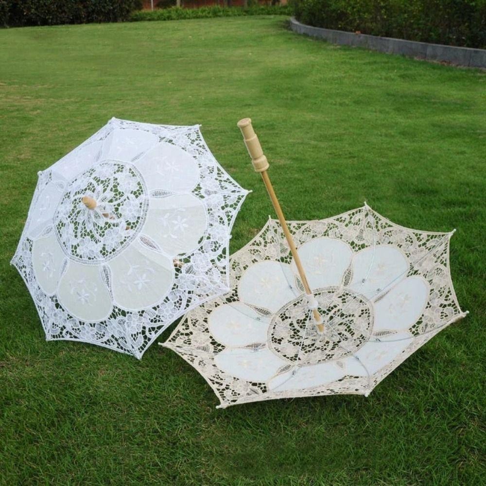 Ô dù ren EDIWANY, Ô dù thêu hoa cổ điển cho bé gái, Chiều dài 26 / 43cm Cotton ren Lady Kids Sun Umbrella