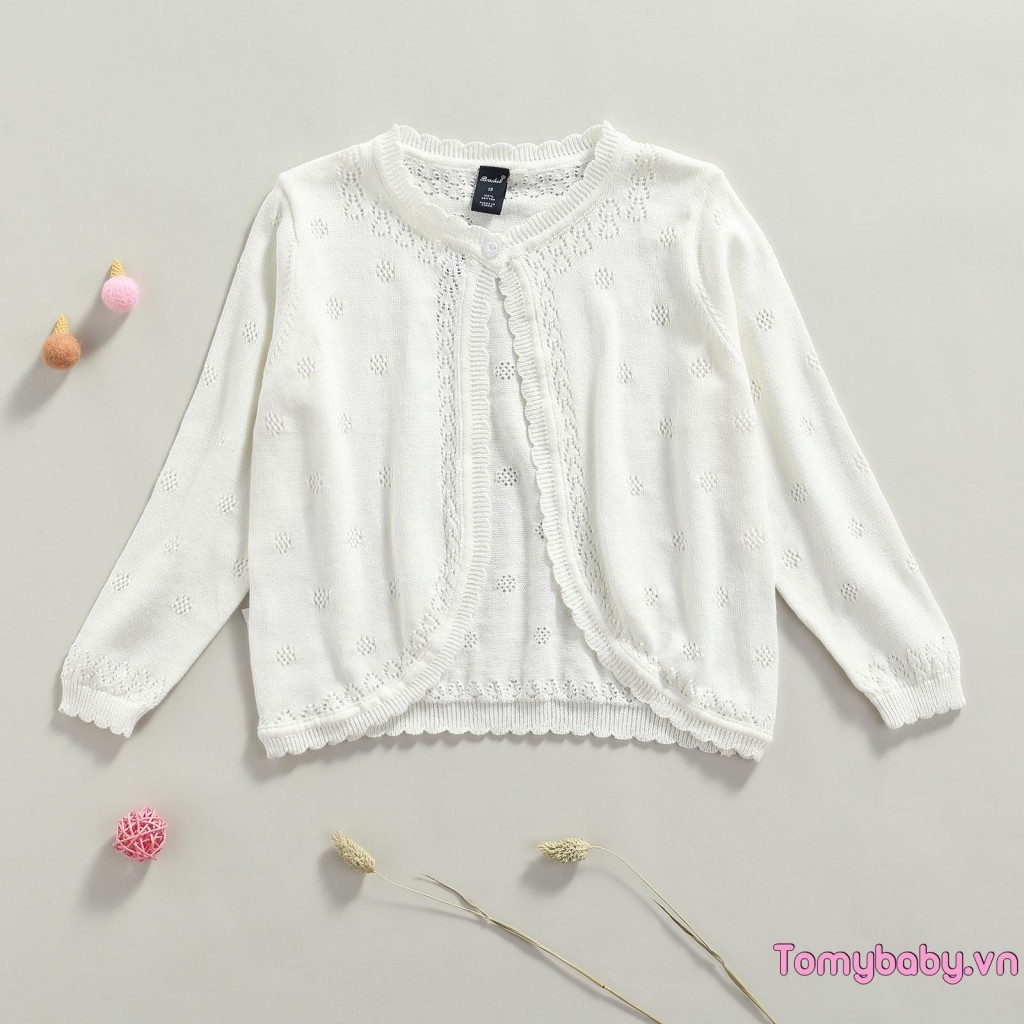 Áo len Cardigan trẻ em bé gái dài tay dễ thương cổ tròn có nút lên áo len dệt kim