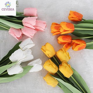 Cành hoa tulip ướt trang trí nhà cửa thân hựa, lá từ lụa CEVERIA