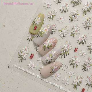 [Beautifulhome] 1 Tấm Ngọc Trai Hoa Lily Miếng Dán Móng Tay Giảm 3D Thạch Năm Cánh Hoa Móng Tay Nghệ Thuật Trang Trí Đề Can DIY Thanh Trượt Tự Dính [Làm Đẹp]