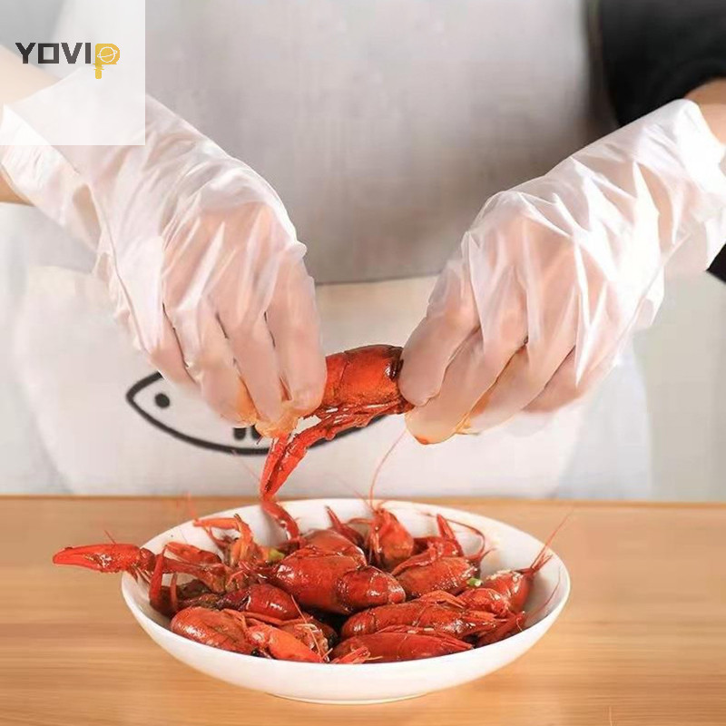 Yovip 100 Cái / hộp Găng Tay Cao Su Miễn Phí TPE Găng Tay Dùng Một Lần Trong Suốt Axit Chống Trơn Trượt An Toàn Làm Việc Cấp Thực Phẩm Găng Tay Vệ Sinh Gia Đình VN