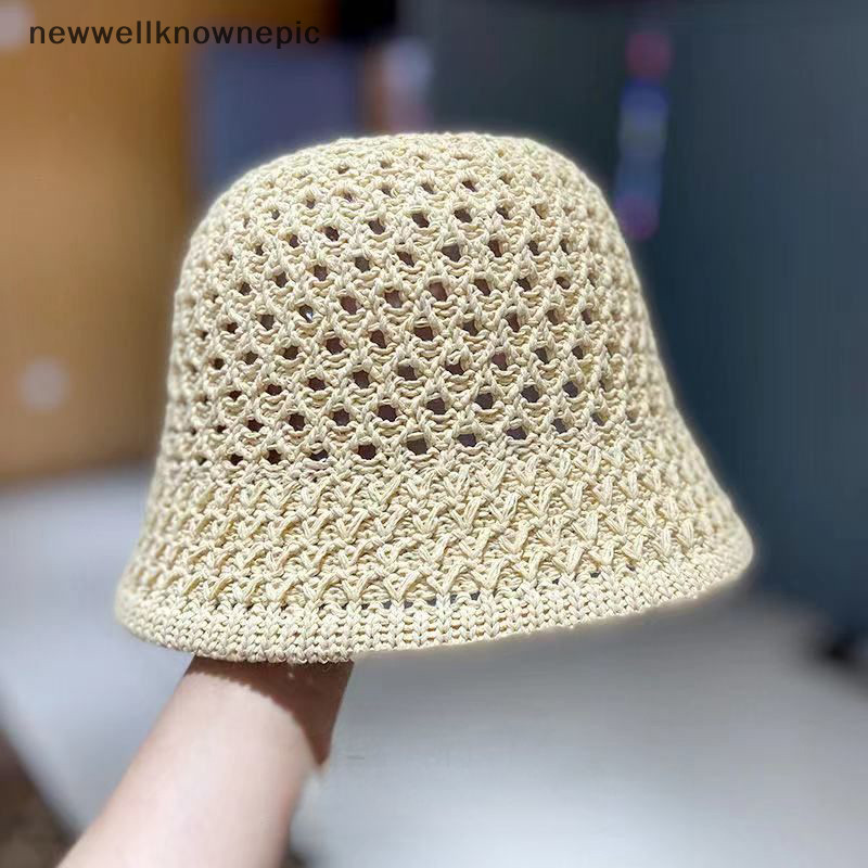 Newwellknownepic Nón Thiết Kế Vành Rộng Nữ Xô Mũ Mùa Hè Rơm Dệt Tấm Che Nắng Mũ Rỗng Sọc Mũ Đi Biển VN