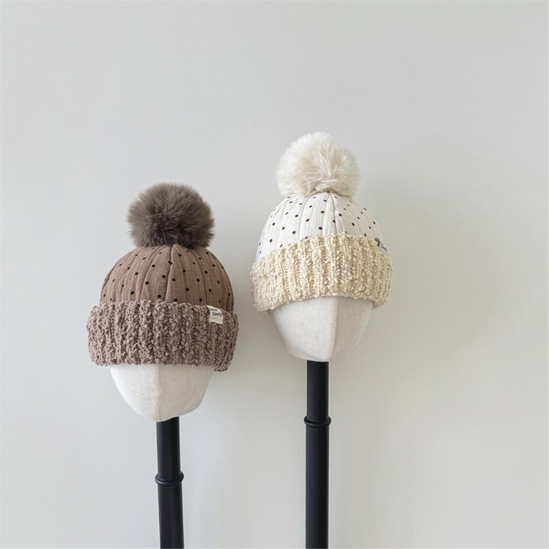 Fl Mũ Ấm Áp Cho Bé Mùa Đông Sang Trọng Dệt Kim Bonnet Earflap Pom Mũ Cho Bé 0-3 Tuổi