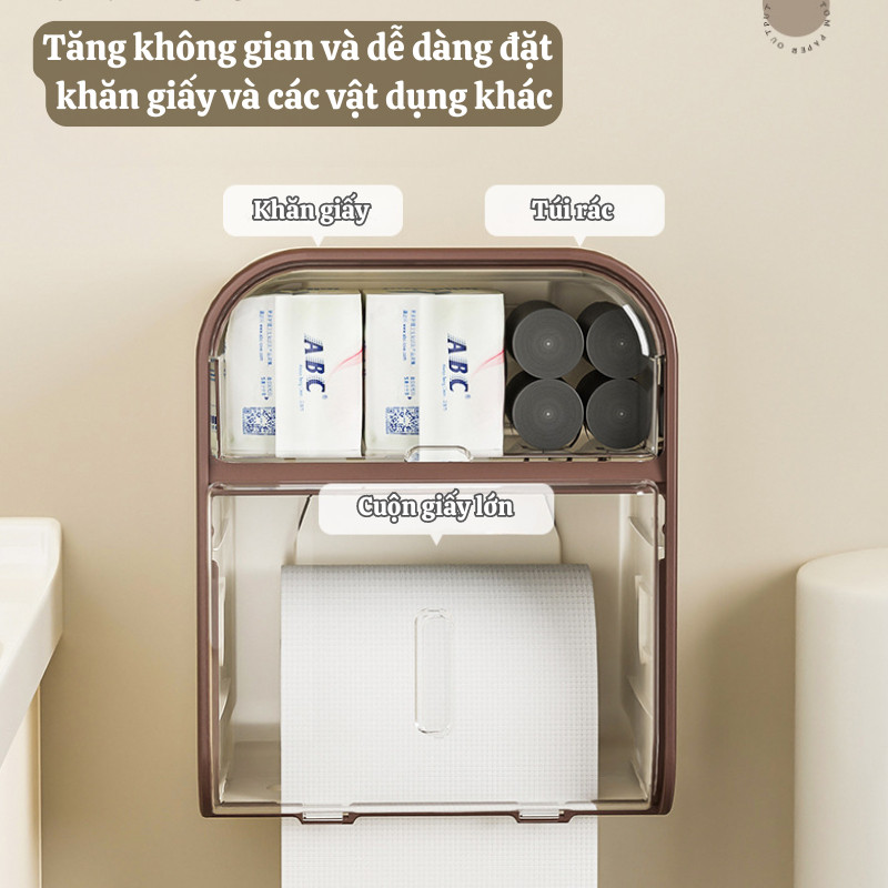 Hộp Giấy Vệ Sinh Treo Tường 2 Ngăn, hộp giấy vệ sinh đa năng chất liệu PP cao cấp chống nước